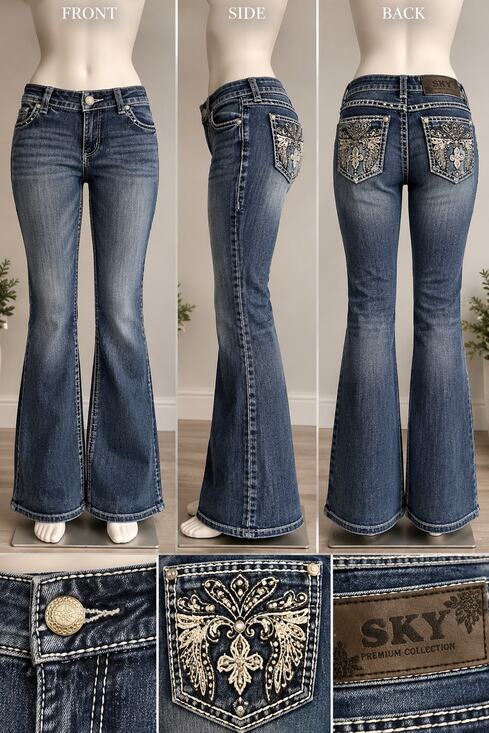Sky Denim - SKY Premium Collection Jeans 13/14 Y2K Rhinestone Embroidered Flare McBling